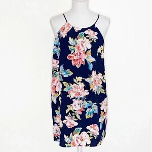 Monteau Floral Blue Sleeveless Mini Dress Medium